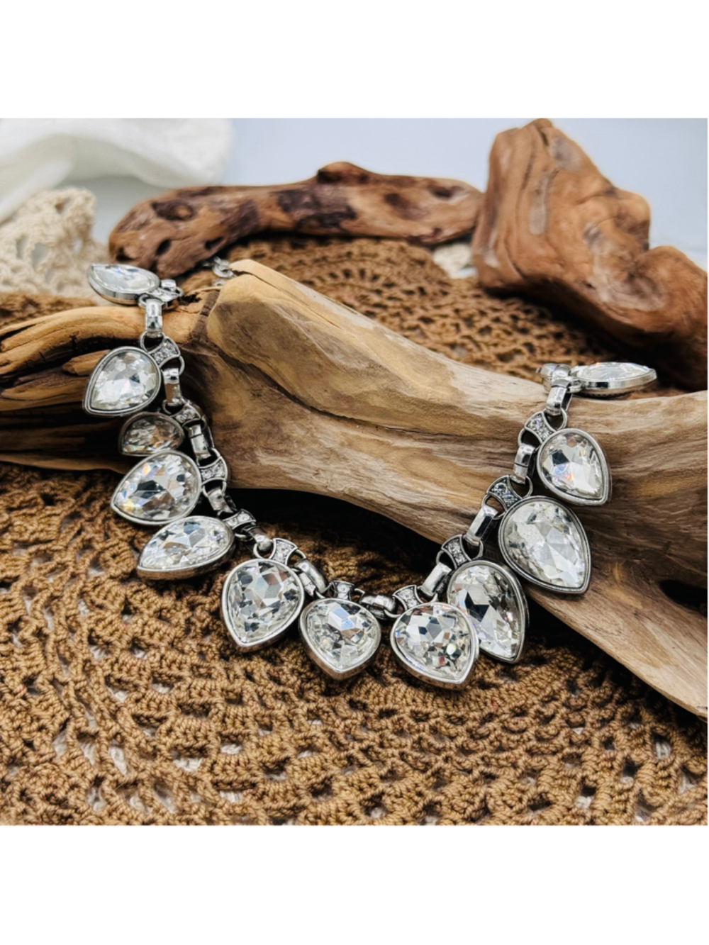 03-Clear Crystal Teardrop Statement Bib Necklace